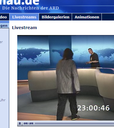 Browserscreenshot mit Livescream der Tagesthemen am 1. Juni 2008