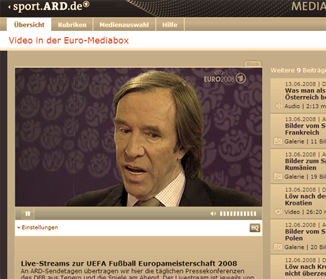 Screenshot mit ARD Website